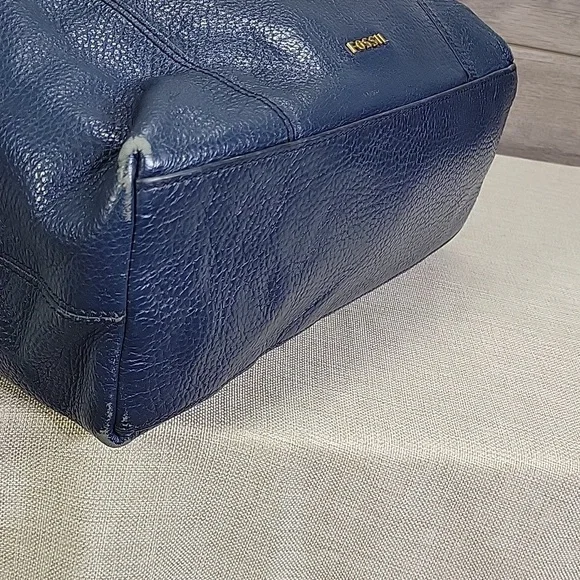 Fossil Blue Leather Tote Shoulder Bag Handbag Purse - Picture 6 of 14